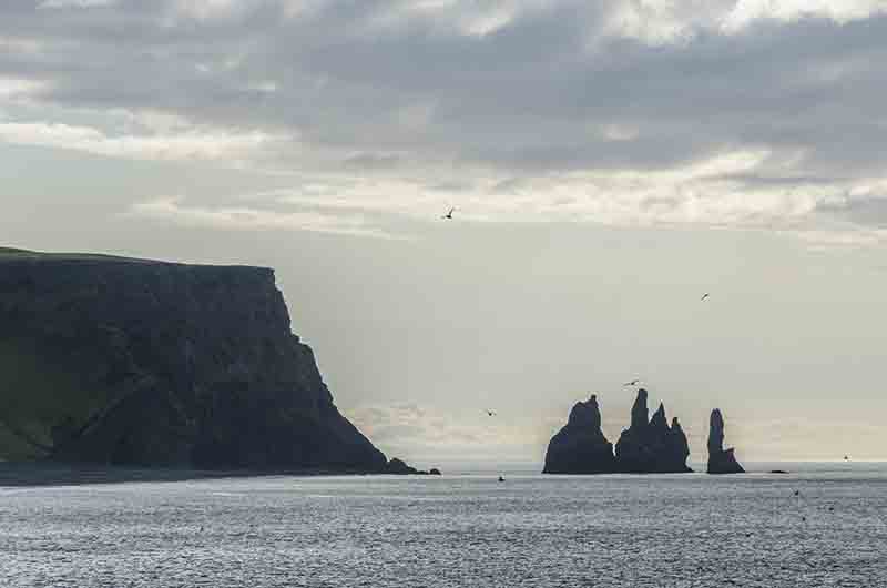 Islandia 144 - reserva natural  de Dyrholaey acantilados rocosos de Reynisdrangur - Skessudrangar, Landdrangar y Langhamrar.jpg